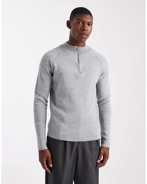 ASOS Pull en maille côtelée à demi-zip - Gris
