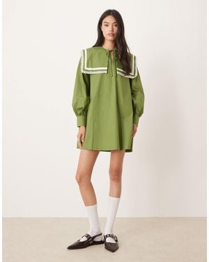 Glamorous Square Neck Collar Smock Mini Dress - Green