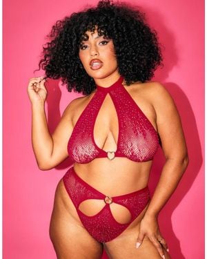 Ann Summers Heart Throb Crotchless Set - Red