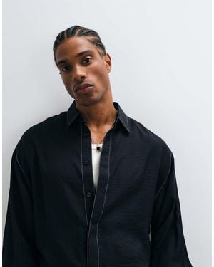 ASOS Boxy Oversized Losvallend Overhemd Met Contrasterende Stiksels - Zwart