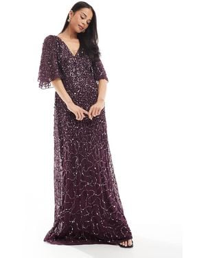 Maya Embellished Angel Sleeve Maxi Dress - Purple