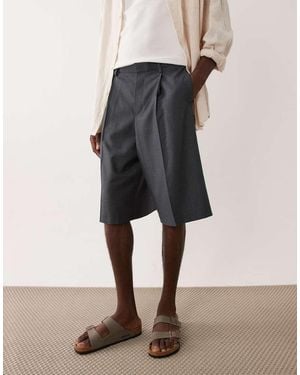 ASOS Tailored Pleated Denim Look Oversized Bermuda Shorts - Blue