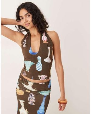 Tyler McGillivary Vase Print Halter Top - Brown