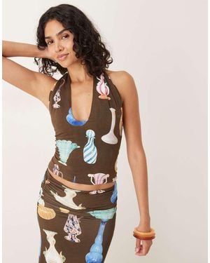 Tyler McGillivary Vase Print Halter Top - Brown