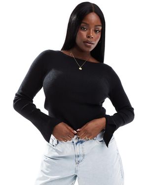 Collusion Plus Ribbed Slash Neck Fine Gauge Sweater - Black