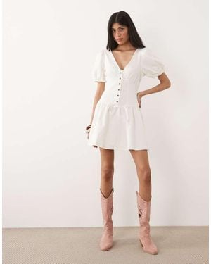 Miss Selfridge Puff Sleeve Denim Mini Dress - Natural