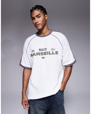 ASOS Heavyweight Oversized Raglan T-shirt With City Text Graphic And Piping Detail - Gray