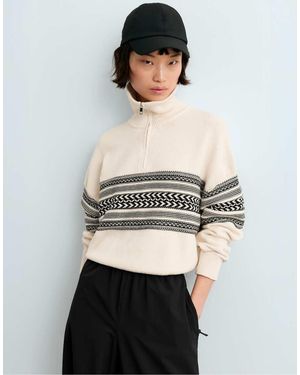 Oysho 100% Cotton Jacquard High-Neck Jumper - White
