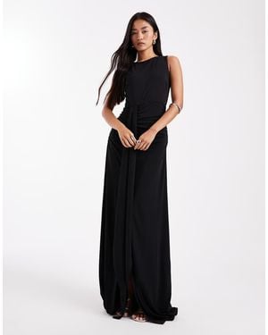 Six Stories Bridesmaids Stretch High Neck Sleeveless Maxi Dress With Ruched Front - Black