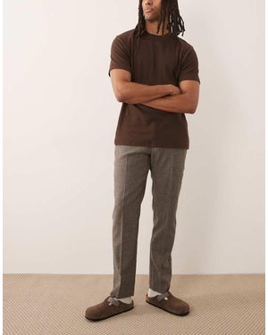 ASOS Tailored Slim Trousers With Wool Blend - Natural