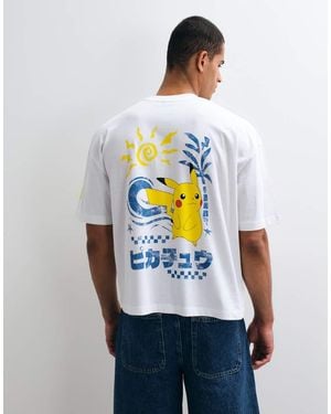 ASOS T-Shirt Squadrata Oversize Con Stampa Pokémon Pikachu Bianca - Bianco