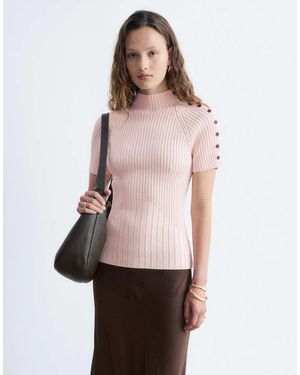 & Other Stories Cotton Blend Short Sleeve Knitted Top With Shoulder Button Detail - Pink