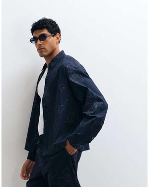 ASOS Co-Ord Boxy Oversized Bloemenoverhemd Met Linnen - Blauw