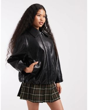 ASOS Asos Design Petite Leather Look Oversized Bomber Jacket - Black