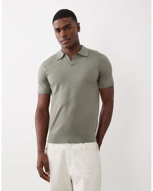 SELECTED Knit Split Neck Polo - Grey
