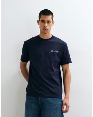 Lacoste Geborduurd Script T-Shirt Met Korte Mouwen - Blauw