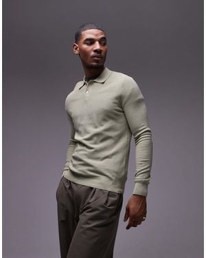 Mango Sweat en maille avec col polo boutonné - pâle - Gris