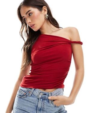 Pull&Bear Twisted Strap Polyamide Top - Red