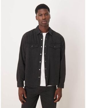 Abercrombie & Fitch Sobrecamisa Vaquera Negra Holgada De Estilo Wéstern De - Negro