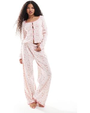 ASOS Asos Design Petite Mix & Match Floral Print Pointelle Pajama Pants - Pink
