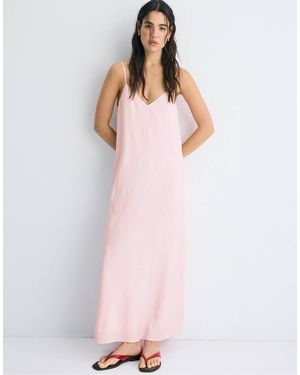 Stradivarius Textured Strappy Midi Dress - Pink