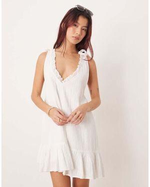 esmé studios Esmee Mini Beach Dress With Ruffle Trim Neckline - White