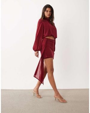 ASOS Semi Sheer Drape Detail Mini Skirt - Red