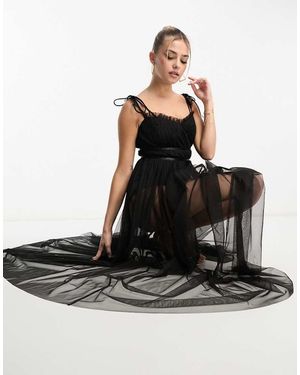 ANAYA Sheer Maxi Dress With Bodysuit Underlayer - Black
