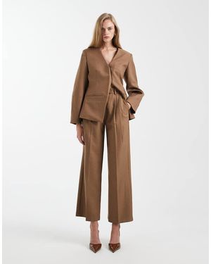 4th & Reckless Tailored Pleated Front Detailing Wide Leg Trousers - Brown