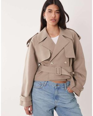 Gina Tricot Cropped Trenchcoat Met Riem - Naturel