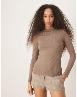 Jdy High Neck Lettuce Edge Top - Brown