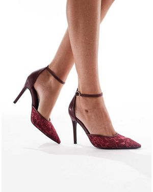 Glamorous Slingback Heeled Shoes With Lace Detail - Red