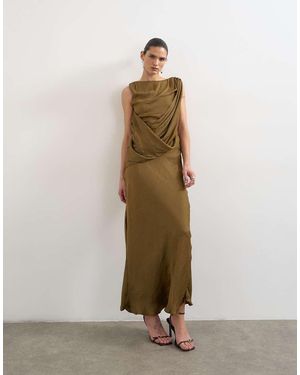 TOPSHOP Satin Slash Neck Draped Cowl Front Maxi - White