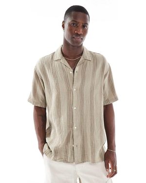 Jack & Jones Camicia Color Cuoio Testurizzata A Righe Con Colletto A Rever - Neutro