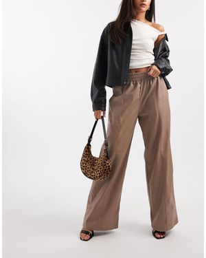 French Connection Broek Van Pu Met Wijde Pijpen En Gestrikte Taille - Grijs