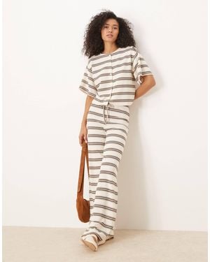 ASOS Cut And Sew Stripe Mid Rise Wide Leg Pants - Natural