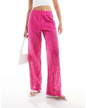 Jdy Pantalones Rosas De Pernera Ancha De Encaje Calado De