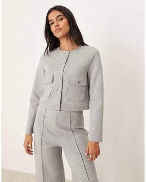 Mango Cotton Mix Jacket With Gold Buttons Co-ord - Grey