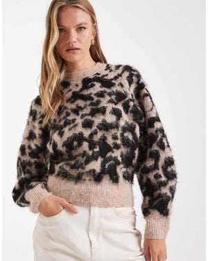 ASOS Raglan Waisted Brushed Leopard Jumper - Brown
