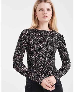 Daisy Street Long Sleeve Shirred Top - Black