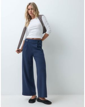JDY Petite Button Detail Wide Leg Dad Pants - Blue