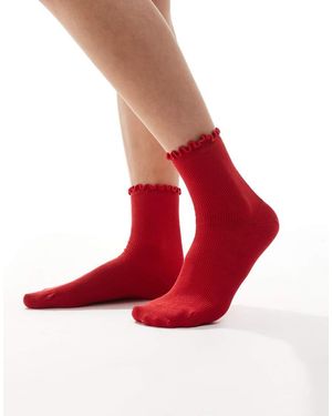 ASOS Calcetines Tobilleros Rojos Con Volante Superior De