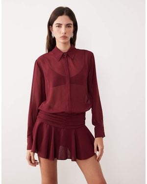 Motel Azphira Long Sleeve Mesh Playsuit - Red