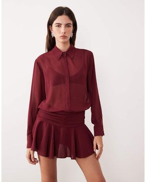 Motel Azphira Long Sleeve Mesh Playsuit - Red