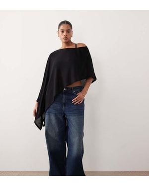 ASOS Asos Design Curve Semi Sheer Knit-Look Asymmetric One Shoulder Cape - Blue