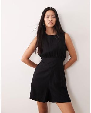 Nobody's Child Macie Linen Rich Sleeveless Open Back Playsuit - Black