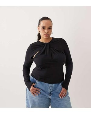 ASOS Asos Design Curve Slinky Cut Out Twist Detail Long Sleeve Top - Blue
