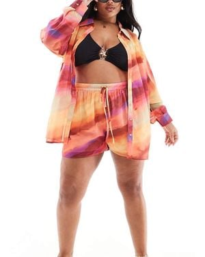 In The Style Plus X Semi Sheer Perrie Sian Beach Shorts - Red