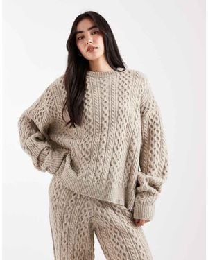 Daisy Street Slouchy Crew Neck Cable Jumper - Natural