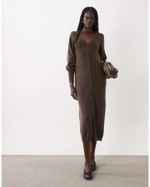 Vero Moda V-neck Button Up Knitted Midi Dress - Multicolour